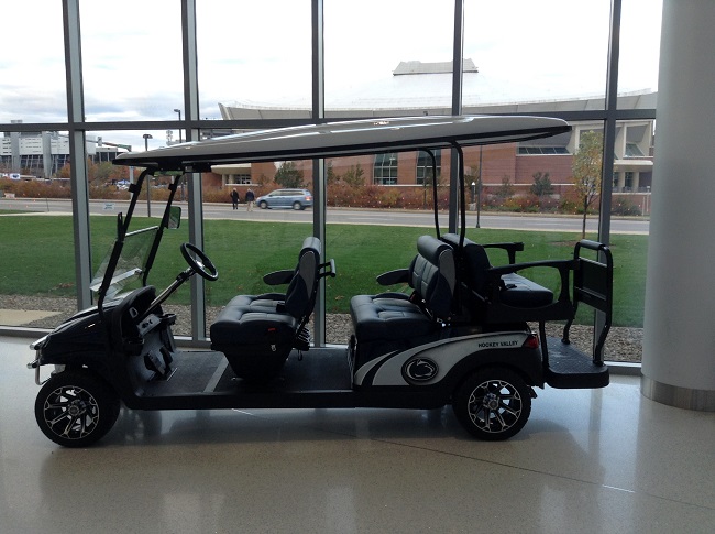 A Hockey Valley cart in the lobby at Pegula Ice Arena