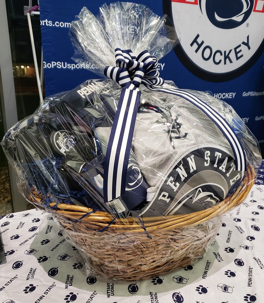 A spring basket raffle prize assembled by volunteers for sale at home games